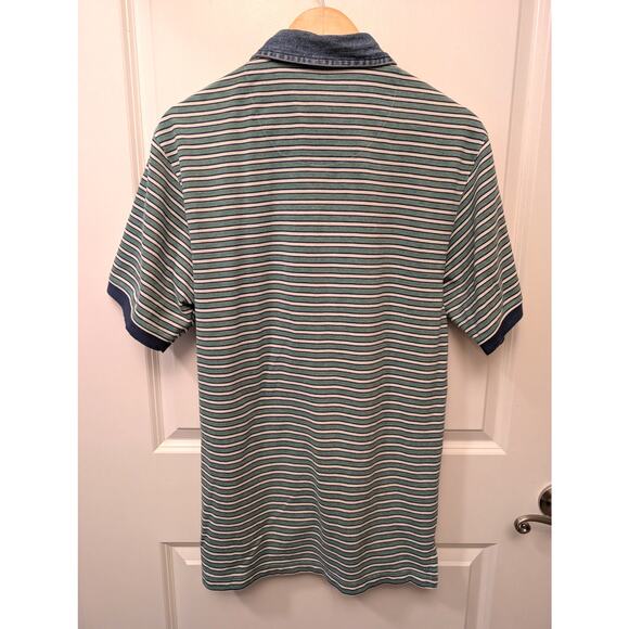 Vintage Eddie Bauer Polo Shirt Striped Cotton Denim Collar Y2K Preppy - Picture 3 of 4